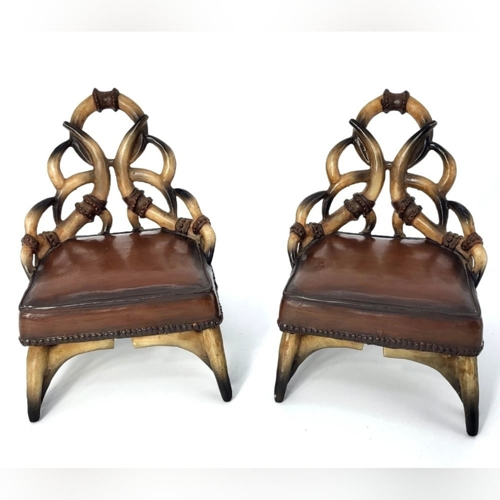 2 Miniature Brown Horn Chairs 6” Longhorn Western Decor Dollhouse Furniture